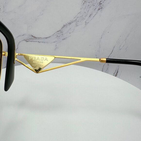 PRADA Sunglasses Gold Metal Square Triangle Black Logo Made in Italy Authentic - Picture 6 of 16